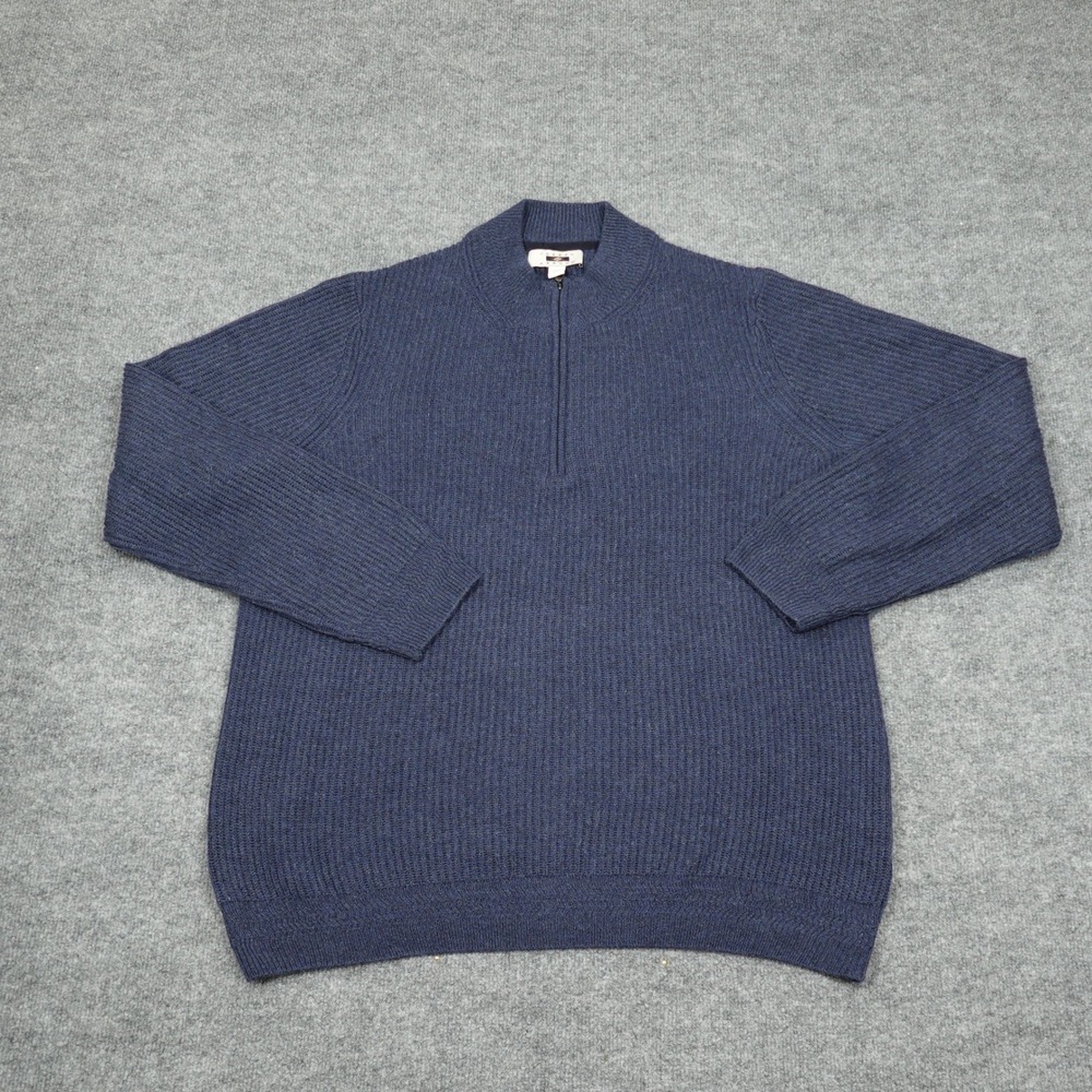 Joseph Abboud Sweater Mens XLT Blue Ribbed Quarter Zip Wool Blend Pullover